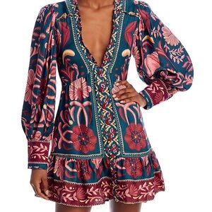NWT Farm Rio Teal Seashell Tapestry Viscose Mini Dress